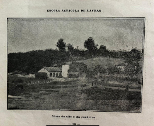 Vista do silo e da cocheira. Prospecto do Instituto Evangélico. Lavras/Minas Gerais